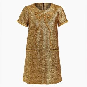 NWT MESTIZA NEW YORK Ainslee Gold Tweed Beaded Bow Mini Dress, Size XS